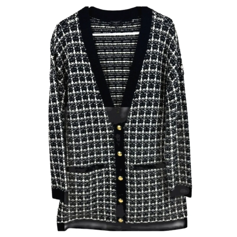 Talbots Textured Plaid Merino Wool Cardigan - Picture 2 of 7